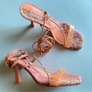 Antonio Melani 9.5 Peach Pink Faux Leather Single Strap Lace-up Stiletto Heel